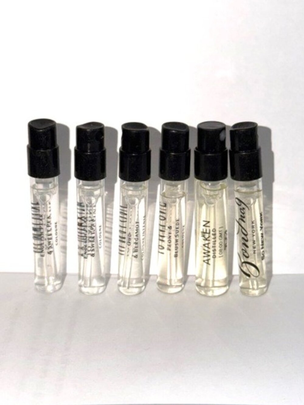 Assorted Women's Fragrance Vials - Clear Liquid, Black Cap (6-Pack)